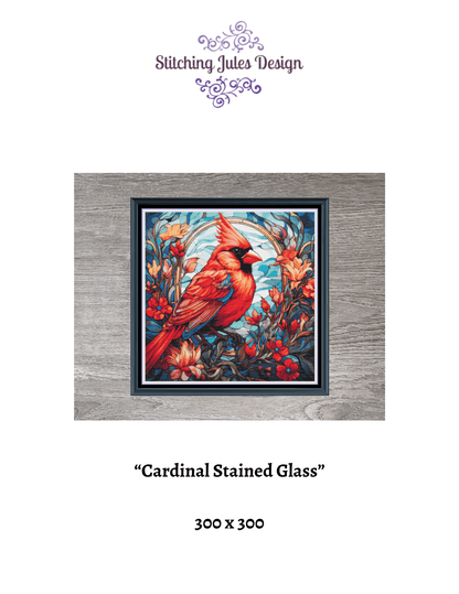 Stitching Jules Design Cross Stitch Pattern Cardinal Bird Winter Stained Glass Large Full Coverage Counted Cross-Stitch Pattern (Digital Download).