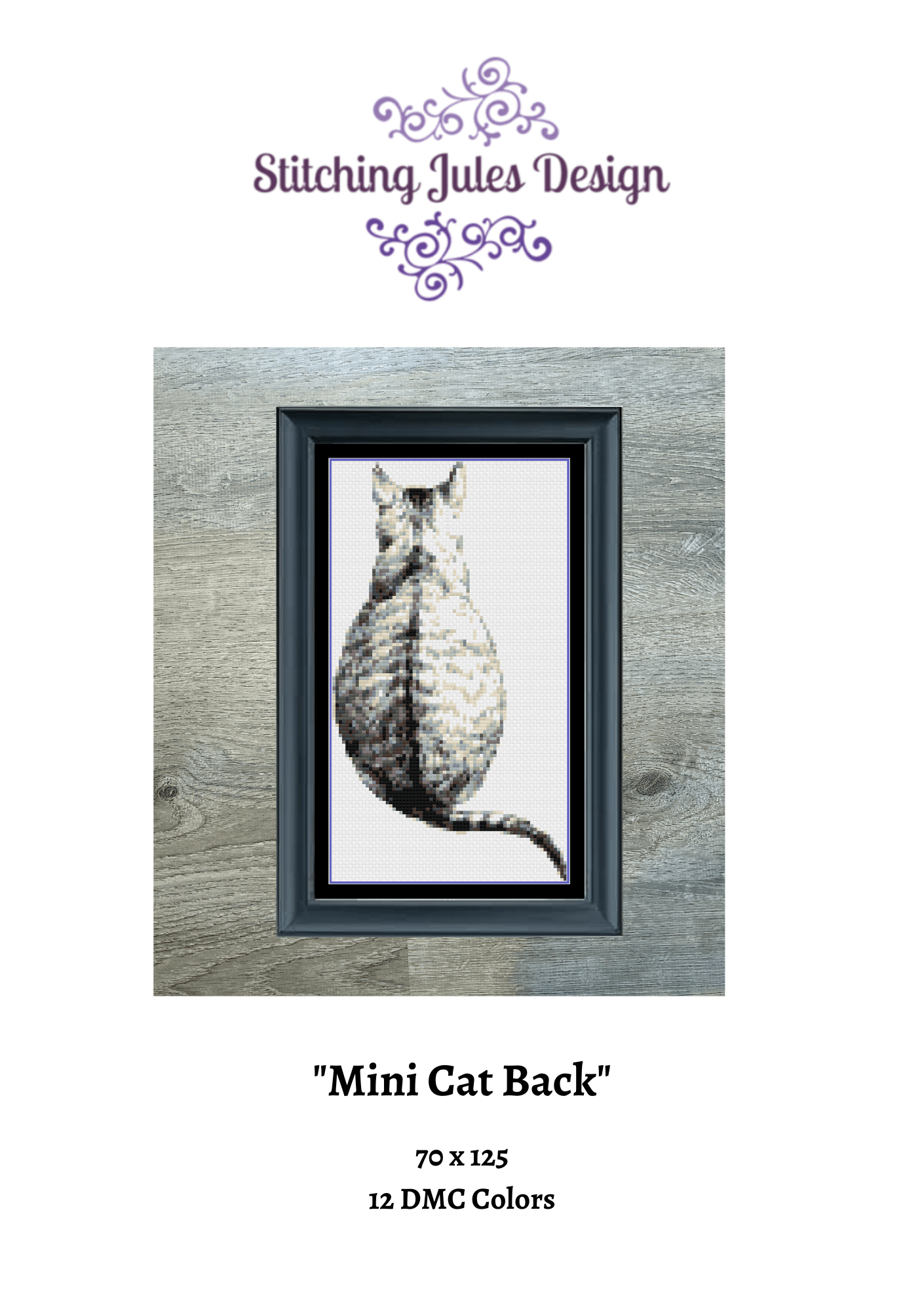 Stitching Jules Design Cross Stitch Pattern Cat Back Vintage Cross Stitch Pattern Instant PDF Download