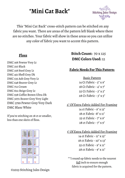 Stitching Jules Design Cross Stitch Pattern Cat Back Vintage Cross Stitch Pattern Instant PDF Download