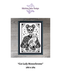 Thumbnail for Stitching Jules Design Cross Stitch Pattern Cat Lady Funny Tarot Card Monochrome Blackwork Counted Cross Stitch Pattern Digital Download