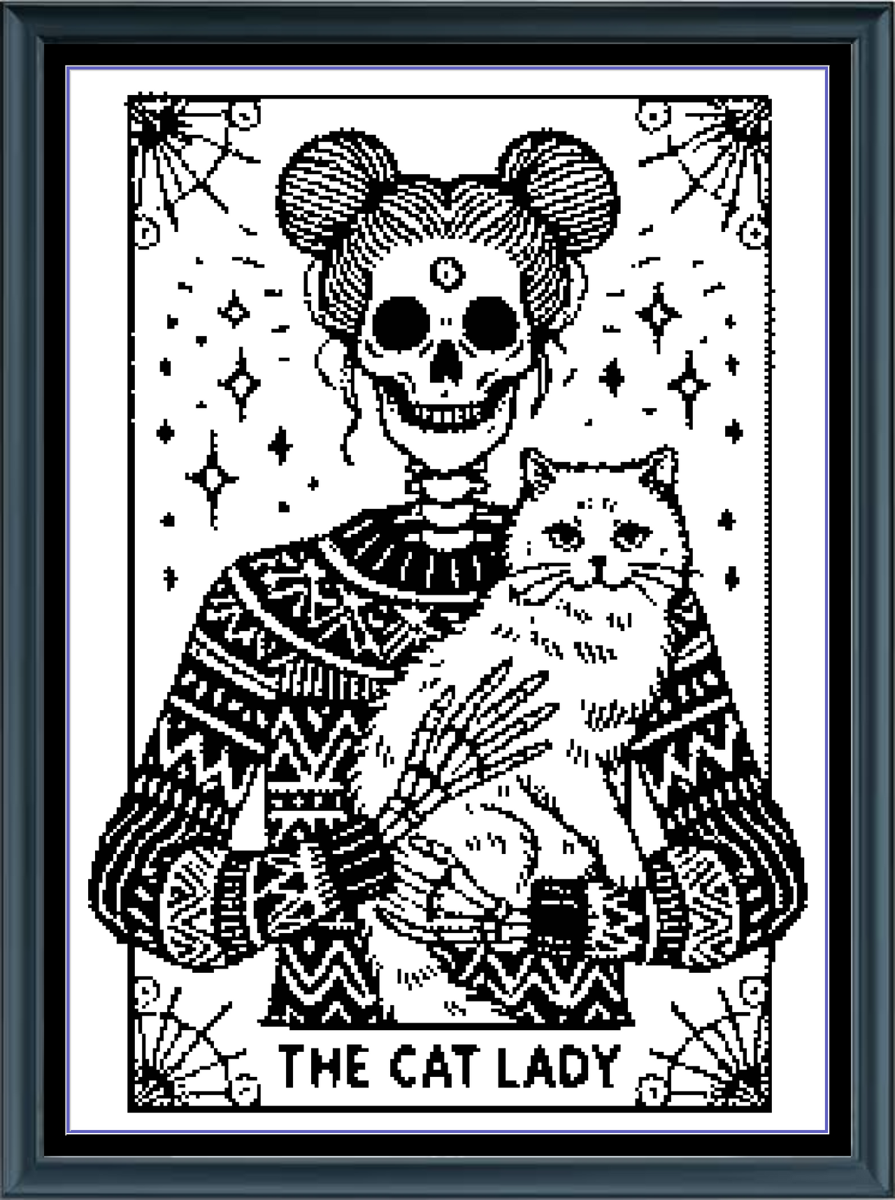 Stitching Jules Design Cross Stitch Pattern Cat Lady Funny Tarot Card Monochrome Blackwork Counted Cross Stitch Pattern Digital Download