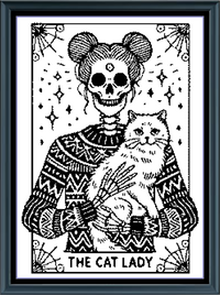 Thumbnail for Stitching Jules Design Cross Stitch Pattern Cat Lady Funny Tarot Card Monochrome Blackwork Counted Cross Stitch Pattern Digital Download