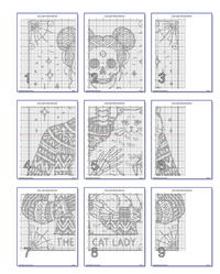 Thumbnail for Stitching Jules Design Cross Stitch Pattern Cat Lady Funny Tarot Card Monochrome Blackwork Counted Cross Stitch Pattern Digital Download