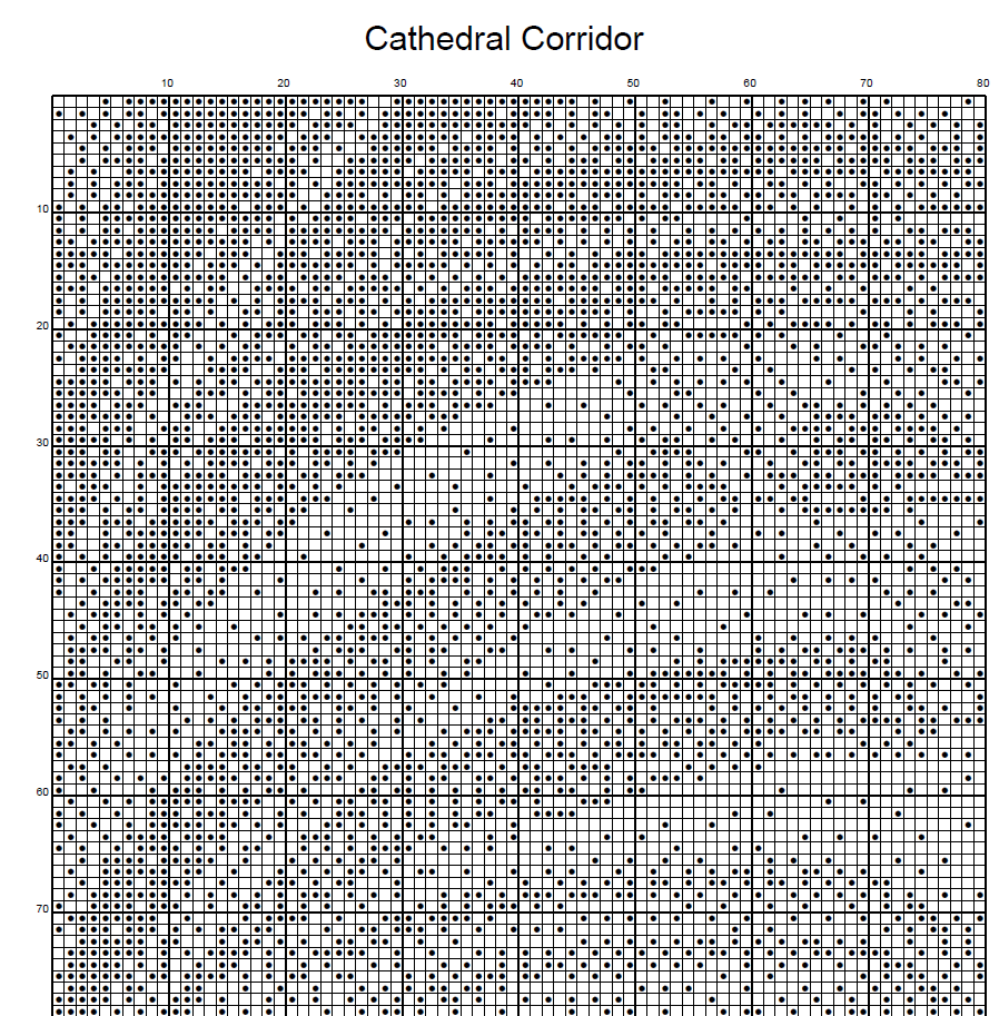 Stitching Jules Design Cross Stitch Pattern Cathedral Corridor Architecture Monochrome Counted Cross-Stitch Pattern (Digital Download)
