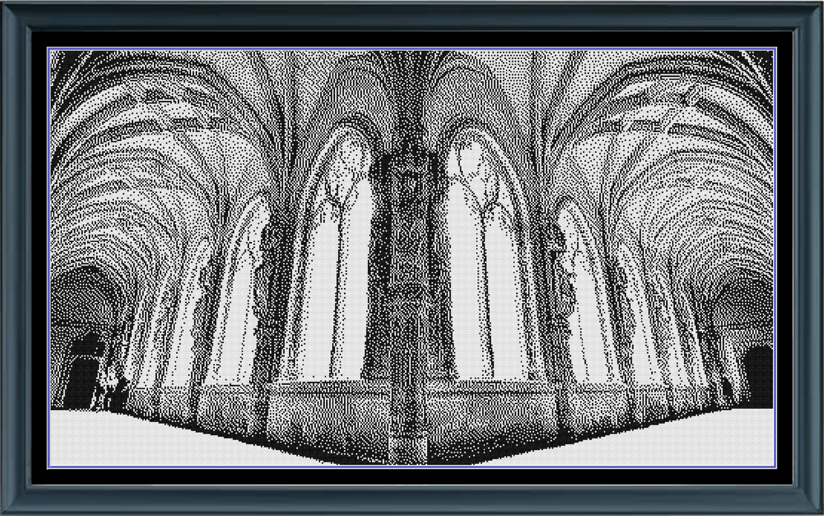 Cathedral Corridor Architecture Monochrome Counted Cross-Stitch Patter ...