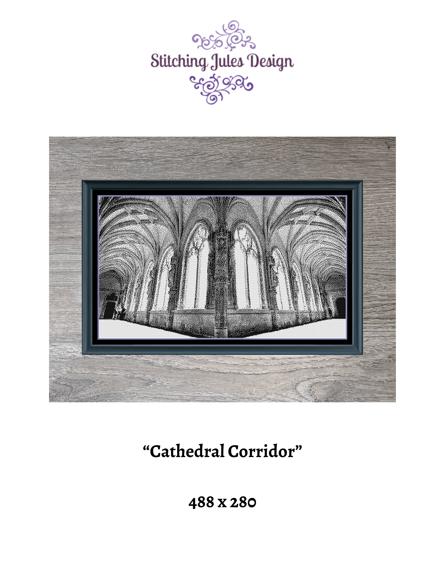 Stitching Jules Design Cross Stitch Pattern Cathedral Corridor Architecture Monochrome Counted Cross-Stitch Pattern (Digital Download)