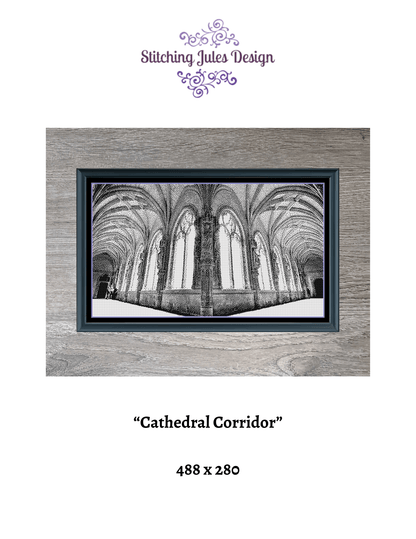 Stitching Jules Design Cross Stitch Pattern Cathedral Corridor Architecture Monochrome Counted Cross-Stitch Pattern (Digital Download)