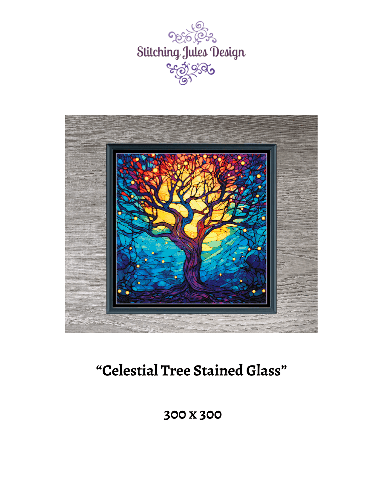 Stitching Jules Design Cross Stitch Pattern Celestial Tree Stained Glass Full Coverage Counted Cross Stitch Digital Download