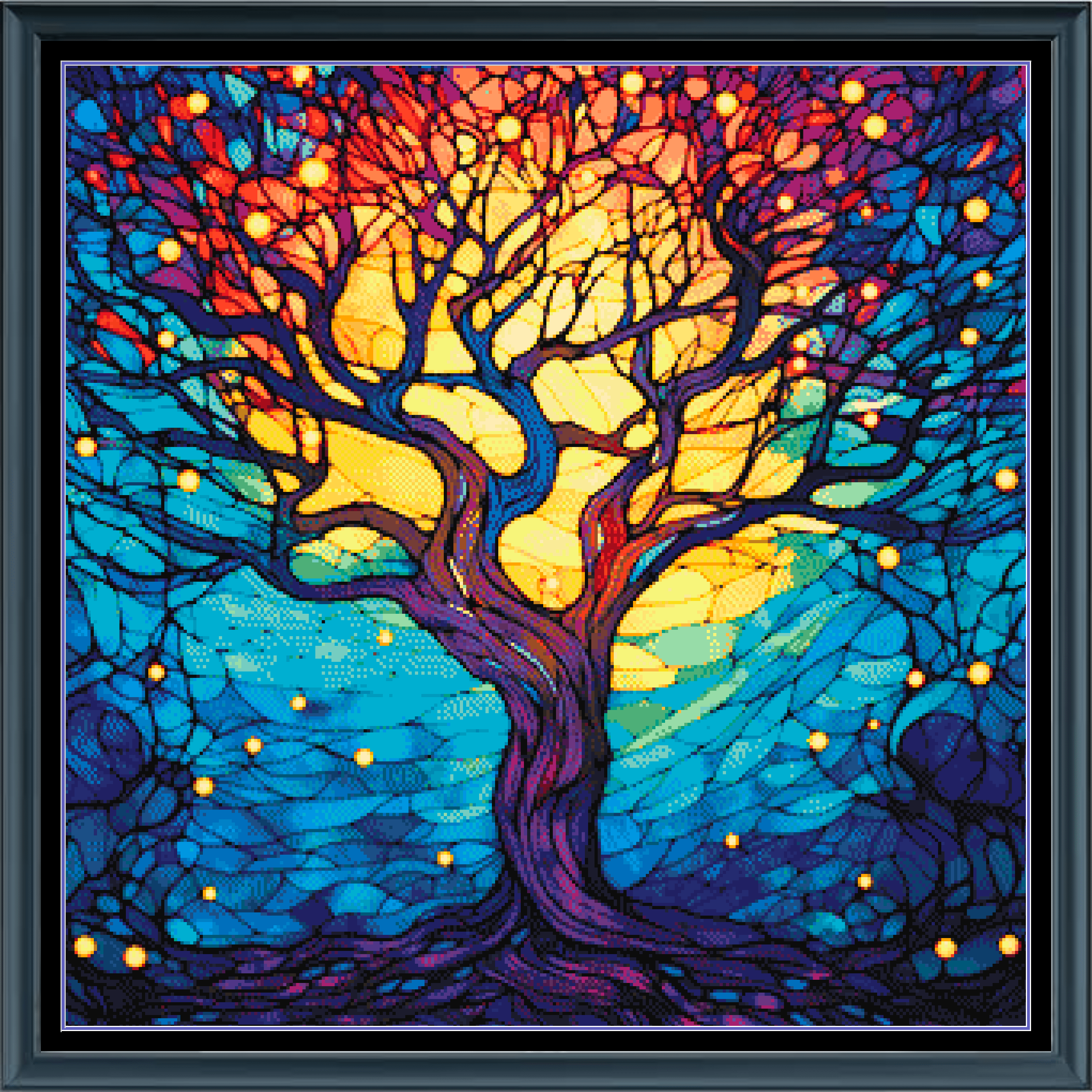Stitching Jules Design Cross Stitch Pattern Celestial Tree Stained Glass Full Coverage Counted Cross Stitch Digital Download