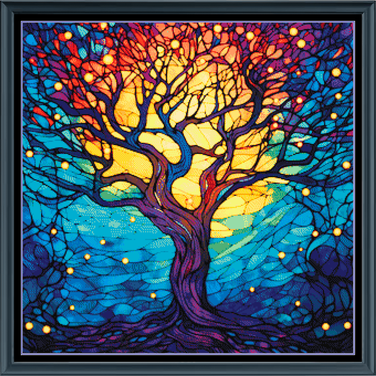 Stitching Jules Design Cross Stitch Pattern Celestial Tree Stained Glass Full Coverage Counted Cross Stitch Digital Download