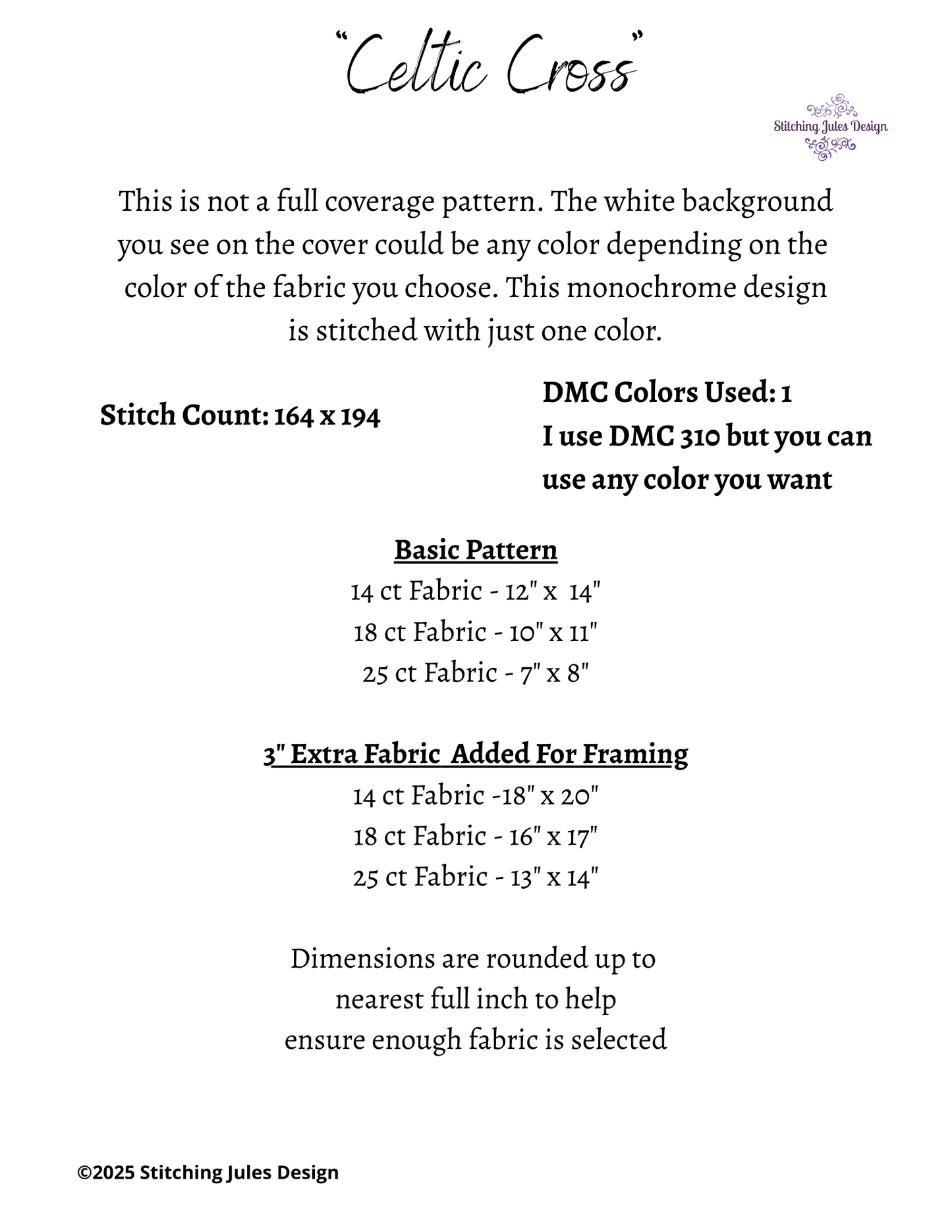 Stitching Jules Design Cross Stitch Pattern Celtic Cross Monochrome Counted Cross-Stitch Pattern (Digital Download)