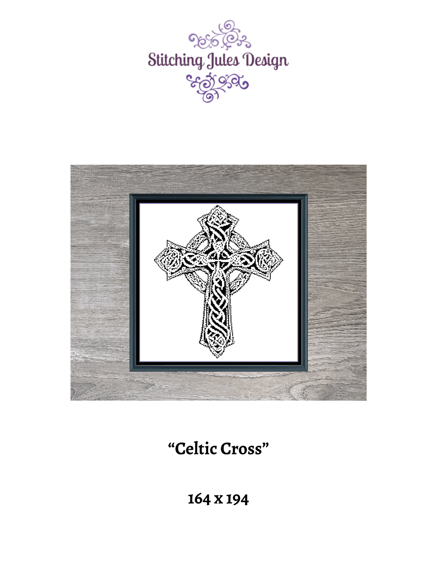 Stitching Jules Design Cross Stitch Pattern Celtic Cross Monochrome Counted Cross-Stitch Pattern (Digital Download)