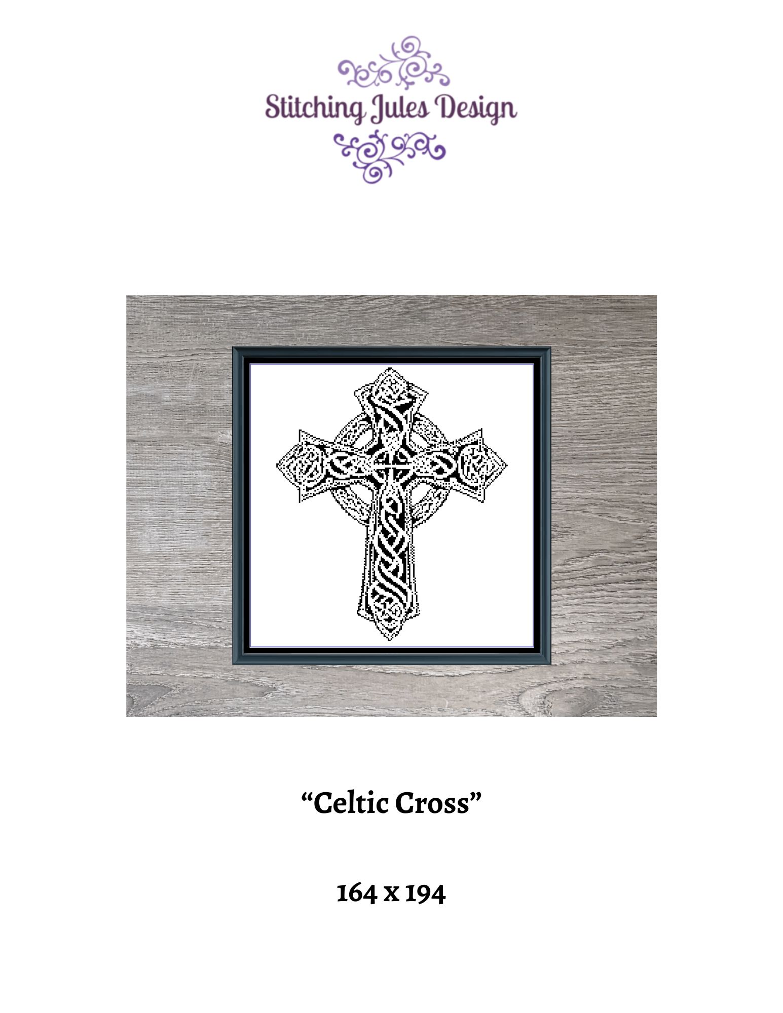 Stitching Jules Design Cross Stitch Pattern Celtic Cross Monochrome Counted Cross-Stitch Pattern (Digital Download)