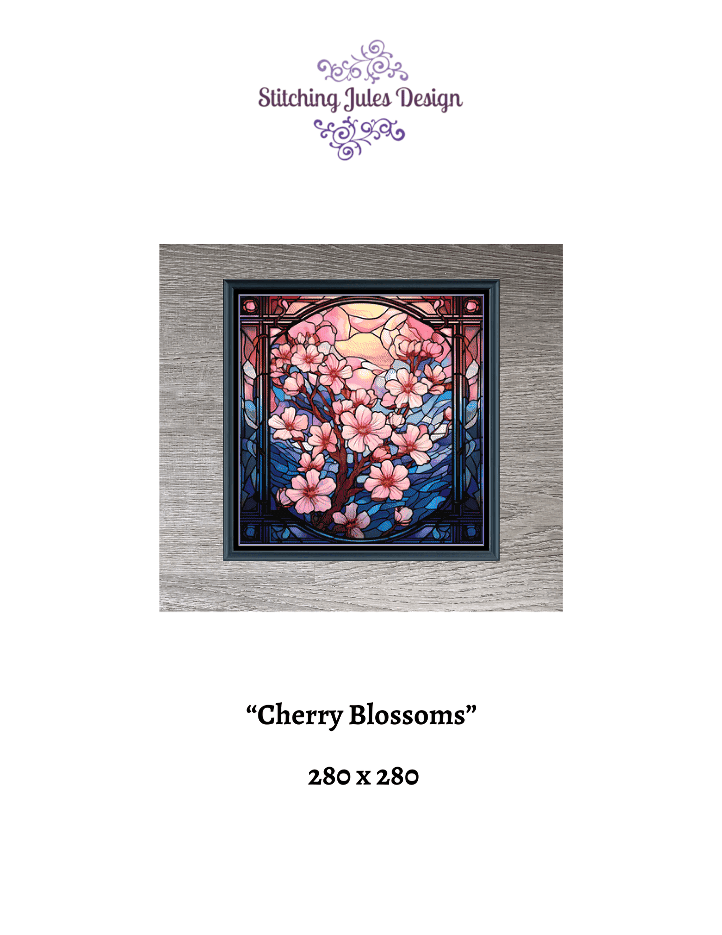 Stitching Jules Design Cross Stitch Pattern Cherry Blossom Tree Japan Asian Stained Glass Full Coverage Counted Cross Stitch Pattern Digital Download