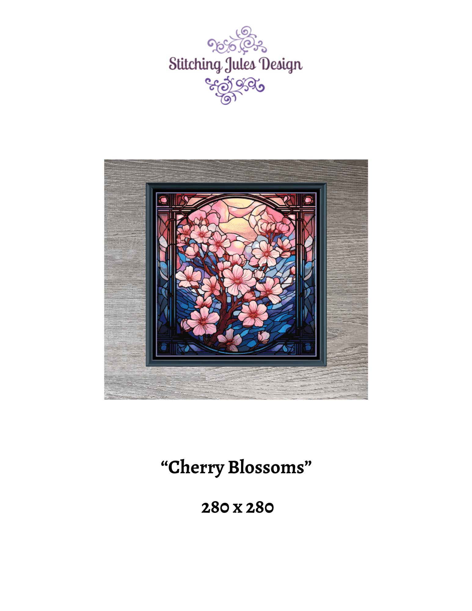 Stitching Jules Design Cross Stitch Pattern Cherry Blossom Tree Japan Asian Stained Glass Full Coverage Counted Cross Stitch Pattern Digital Download