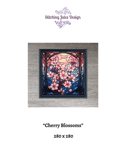 Stitching Jules Design Cross Stitch Pattern Cherry Blossom Tree Japan Asian Stained Glass Full Coverage Counted Cross Stitch Pattern Digital Download