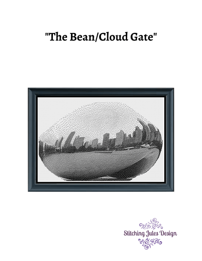 Stitching Jules Design Cross Stitch Pattern Chicago Cloud Gate Bean Sculpture Monochrome Cross Stitch Embroidery Needlepoint Pattern PDF Download