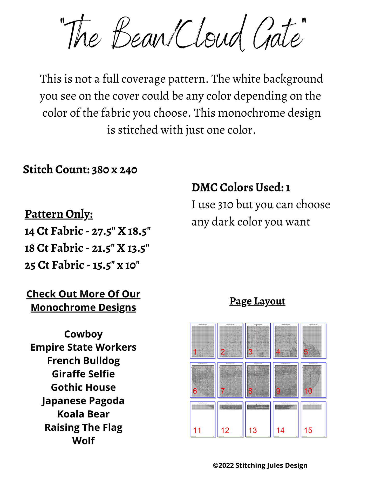 Stitching Jules Design Cross Stitch Pattern Chicago Cloud Gate Bean Sculpture Monochrome Cross Stitch Embroidery Needlepoint Pattern PDF Download