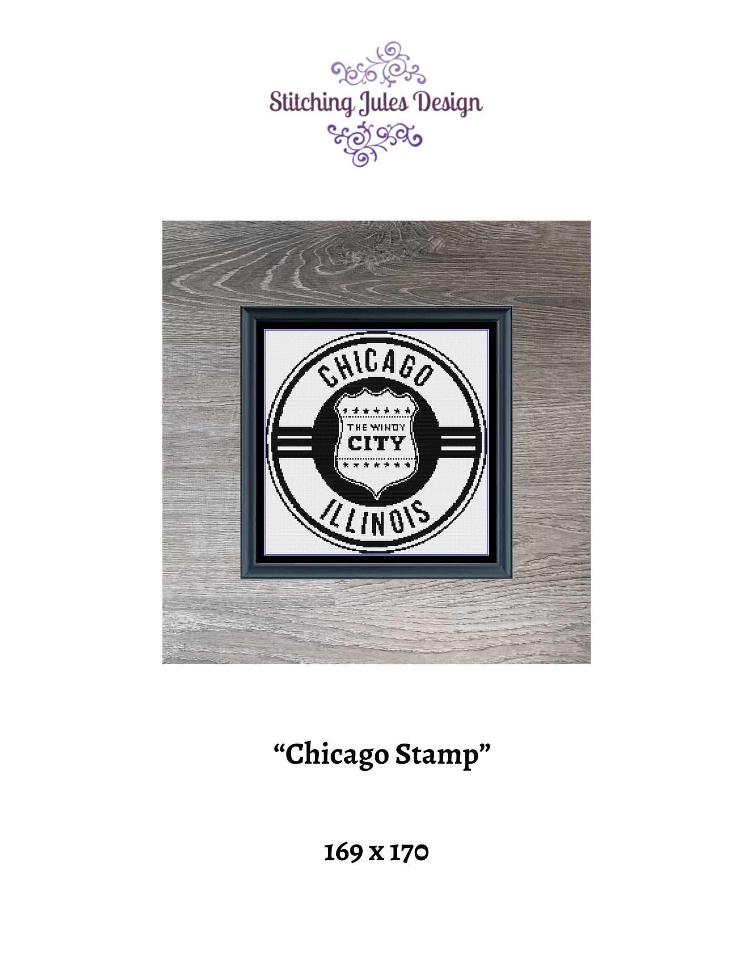 Stitching Jules Design Cross Stitch Pattern Chicago Windy City Counted Cross-Stitch Pattern | Windy City | Monochrome Blackwork | Instant Download PDF