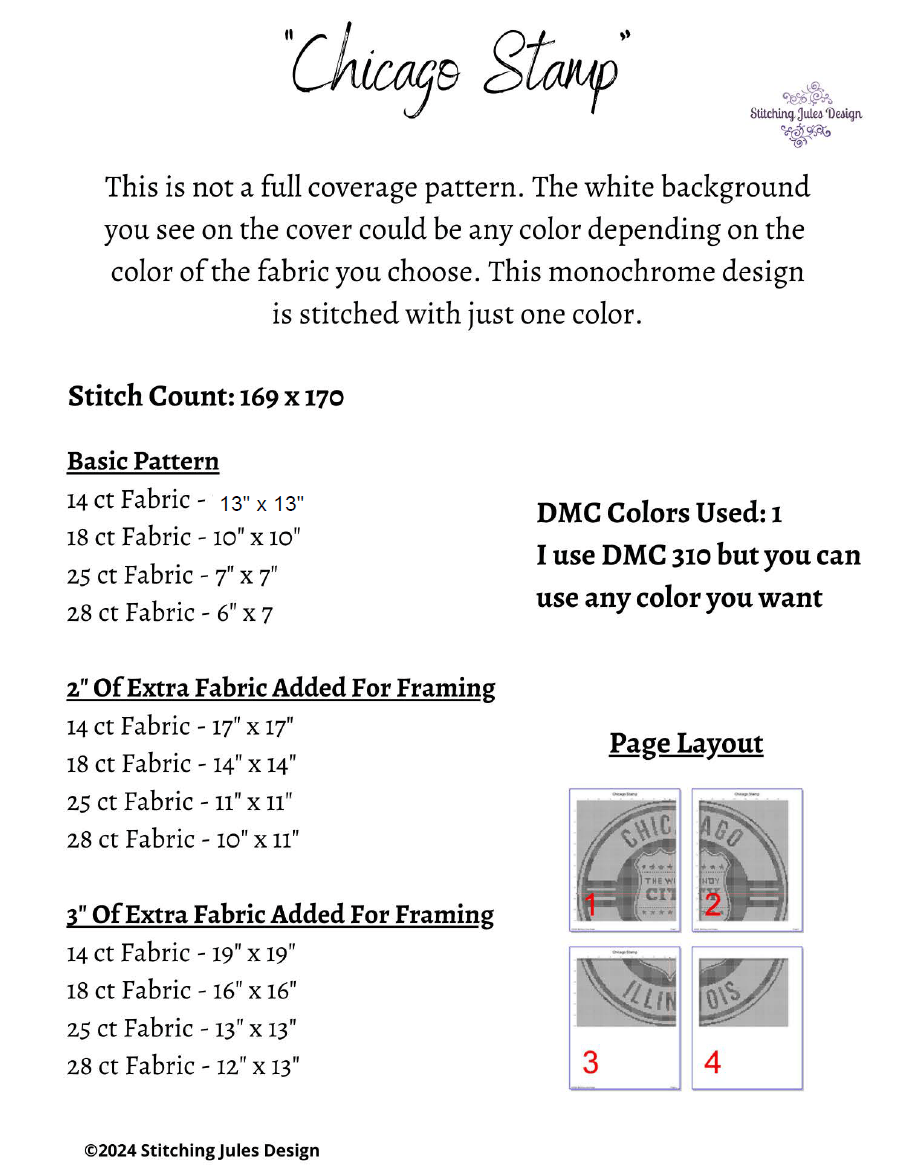 Stitching Jules Design Cross Stitch Pattern Chicago Windy City Counted Cross-Stitch Pattern | Windy City | Monochrome Blackwork | Instant Download PDF