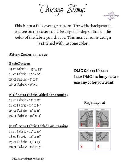 Stitching Jules Design Cross Stitch Pattern Chicago Windy City Counted Cross-Stitch Pattern | Windy City | Monochrome Blackwork | Instant Download PDF