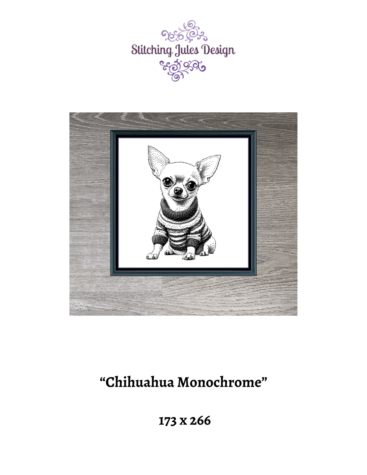 Stitching Jules Design Cross Stitch Pattern Chihuahua Dog Canine Pet Animal Monochrome Counted Cross Stitch Pattern Digital Download