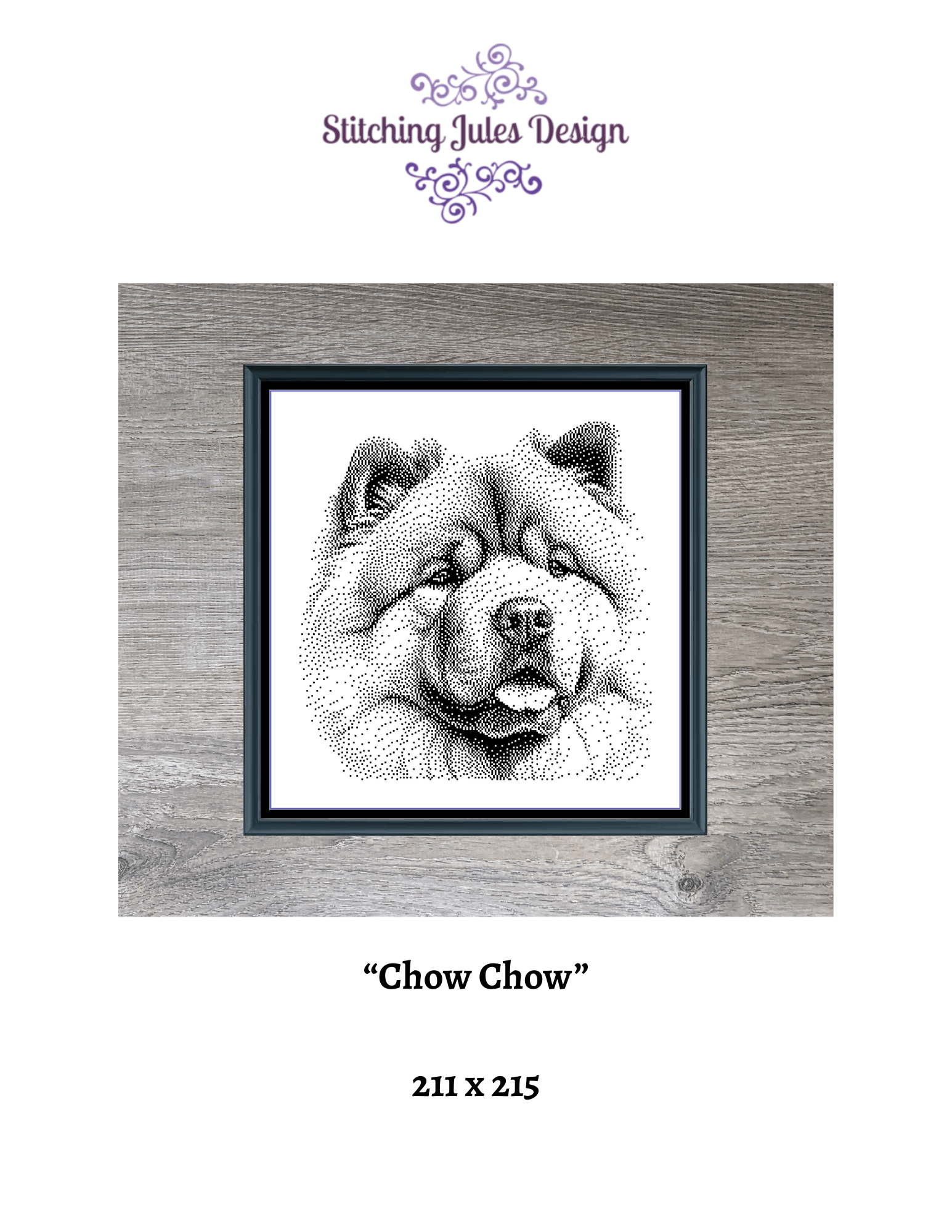 Stitching Jules Design Cross Stitch Pattern Chow Chow Dog Breed Monochrome Counted Cross-Stitch Pattern (Digital Download)