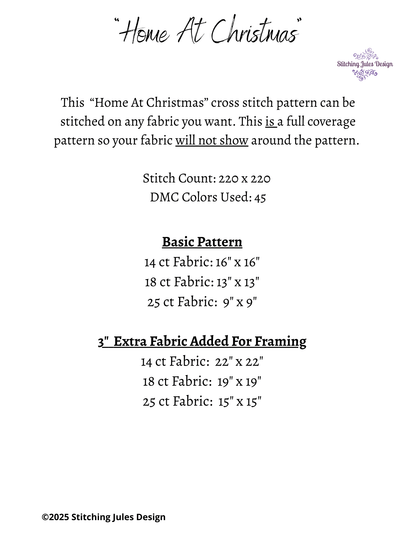 Stitching Jules Design Cross Stitch Pattern Christmas House Decorations Full Coverage Counted Cross-Stitch Pattern (Digital Download)