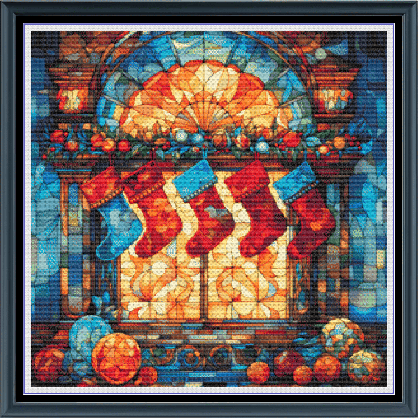 Stitching Jules Design Cross Stitch Pattern Christmas Stockings Stained Glass Full Coverage Counted Cross-Stitch Pattern (Digital Download)