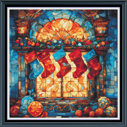 Stitching Jules Design Cross Stitch Pattern Christmas Stockings Stained Glass Full Coverage Counted Cross-Stitch Pattern (Digital Download)