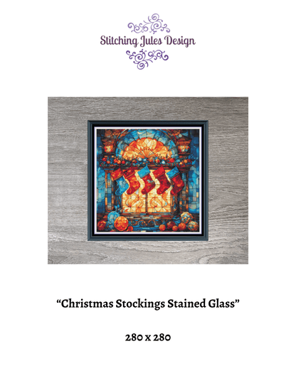Stitching Jules Design Cross Stitch Pattern Christmas Stockings Stained Glass Full Coverage Counted Cross-Stitch Pattern (Digital Download)