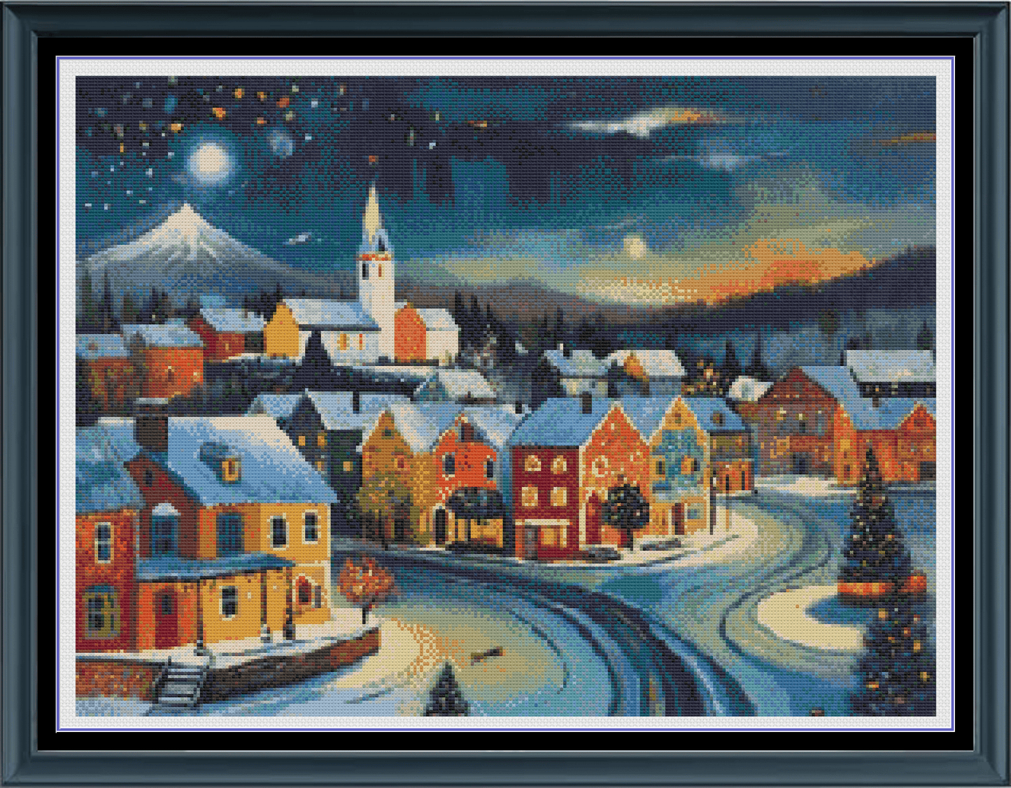Stitching Jules Design Cross Stitch Pattern Christmas Village Artsy Winter Night Full Coverage Large Counted Cross-Stitch Pattern (Digital Download)