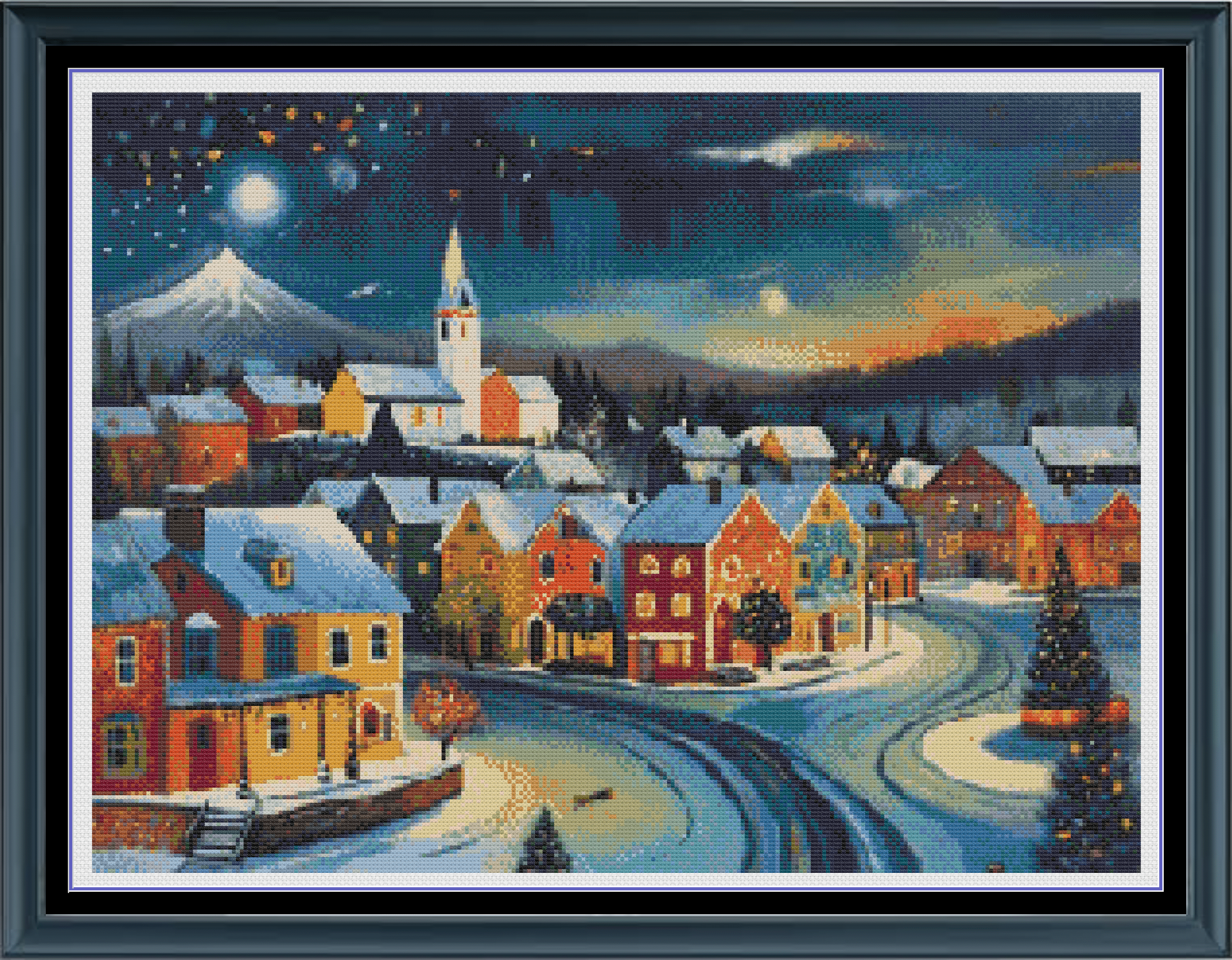 Stitching Jules Design Cross Stitch Pattern Christmas Village Artsy Winter Night Full Coverage Large Counted Cross-Stitch Pattern (Digital Download)