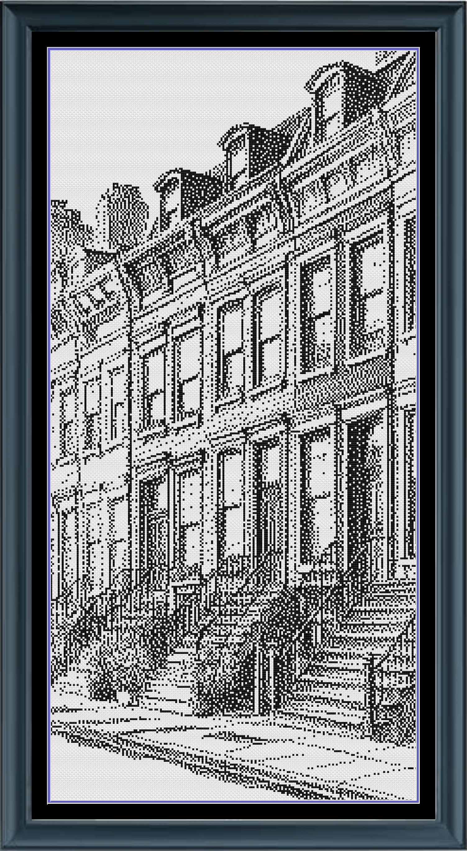 City Block Brownstone House Monochrome Counted Cross Stitch Pattern Di ...