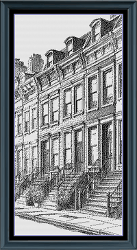 Thumbnail for Stitching Jules Design Cross Stitch Pattern City Block Brownstone House Monochrome Counted Cross Stitch Pattern Digital Download