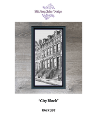 Thumbnail for Stitching Jules Design Cross Stitch Pattern City Block Brownstone House Monochrome Counted Cross Stitch Pattern Digital Download