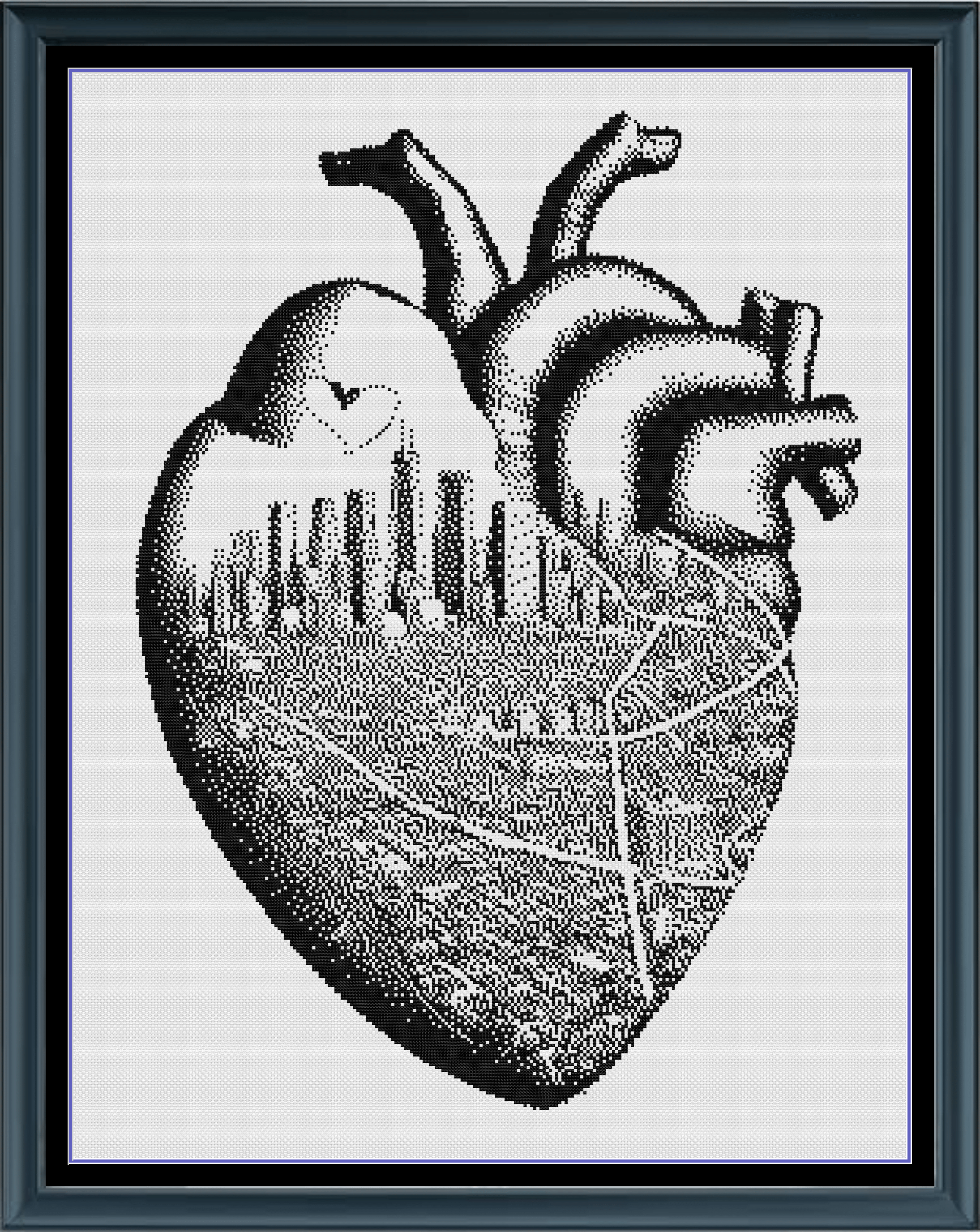 Stitching Jules Design Cross Stitch Pattern City Heart Map Monochrome Counted Cross Stitch Pattern (Digital Download)