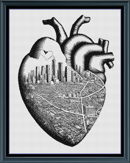 Stitching Jules Design Cross Stitch Pattern City Heart Map Monochrome Counted Cross Stitch Pattern (Digital Download)