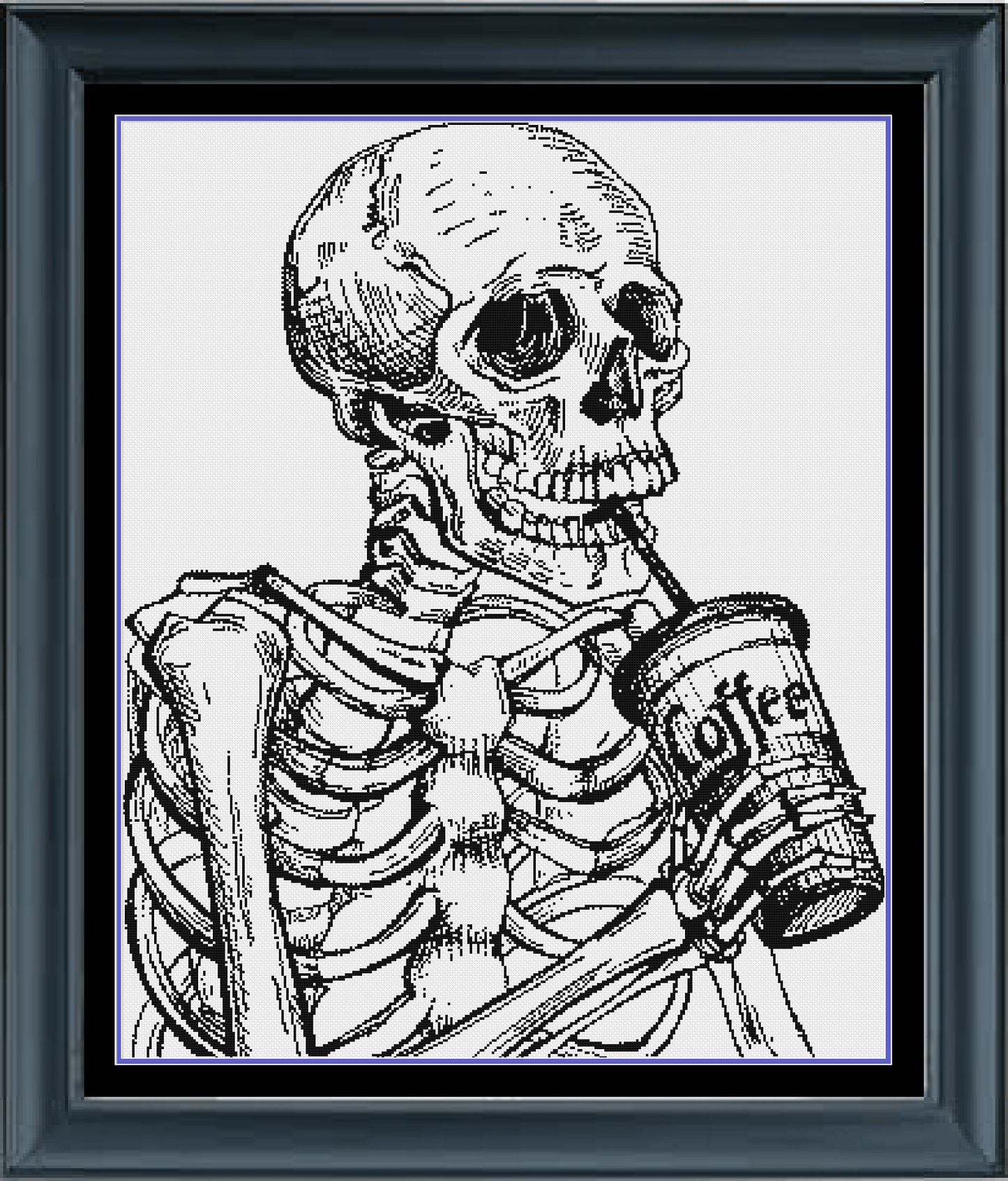 Stitching Jules Design Cross Stitch Pattern Instant PDF Download - $10 Coffee Addiction Skeleton Funny Monochrome Cross Stitch Needlepoint Embroidery Pattern - Instant Download - Pattern Keeper Ready