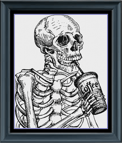 Stitching Jules Design Cross Stitch Pattern Instant PDF Download - $10 Coffee Addiction Skeleton Funny Monochrome Cross Stitch Needlepoint Embroidery Pattern - Instant Download - Pattern Keeper Ready