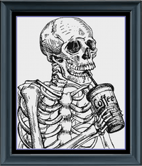 Thumbnail for Stitching Jules Design Cross Stitch Pattern Instant PDF Download - $10 Coffee Addiction Skeleton Funny Monochrome Cross Stitch Needlepoint Embroidery Pattern - Instant Download - Pattern Keeper Ready