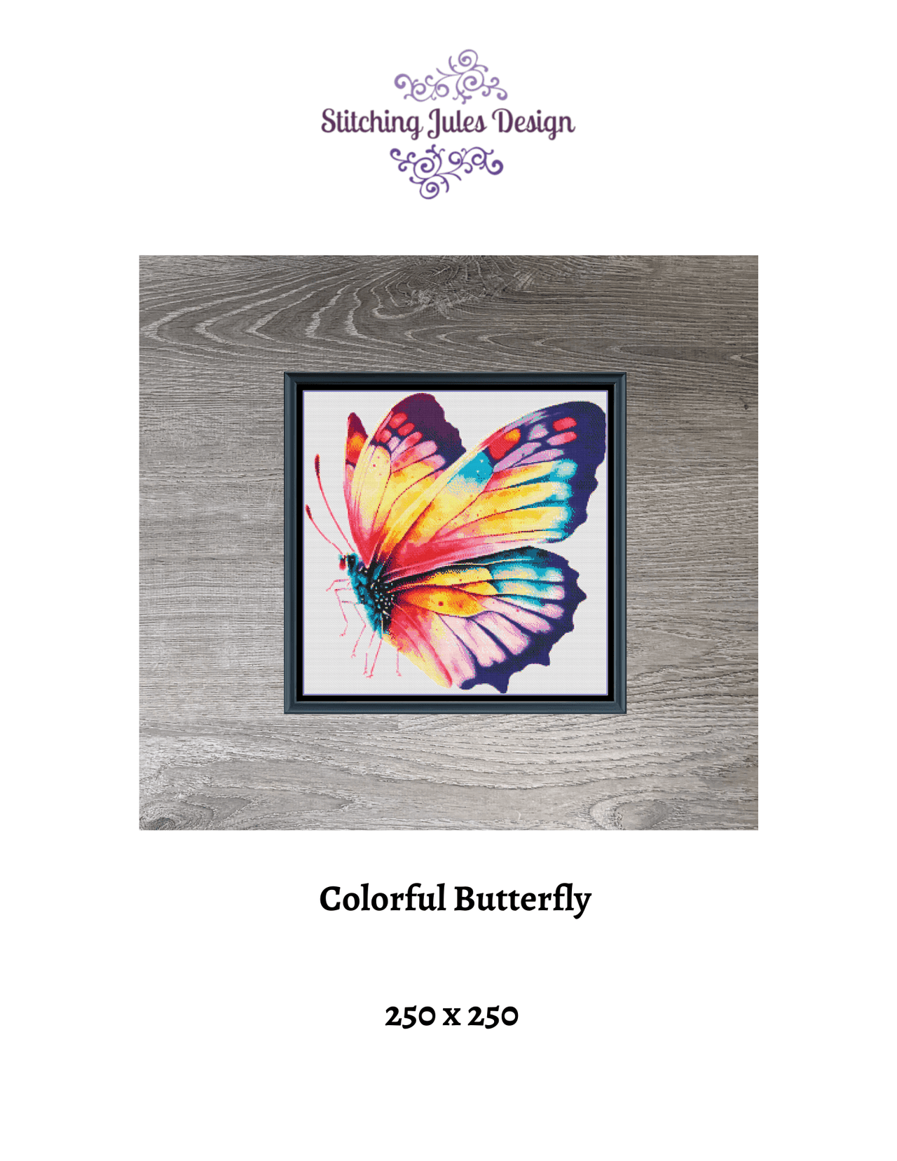 Stitching Jules Design Cross Stitch Pattern Colorful Butterfly Counted Cross-Stitch Pattern | Instant Download PDF