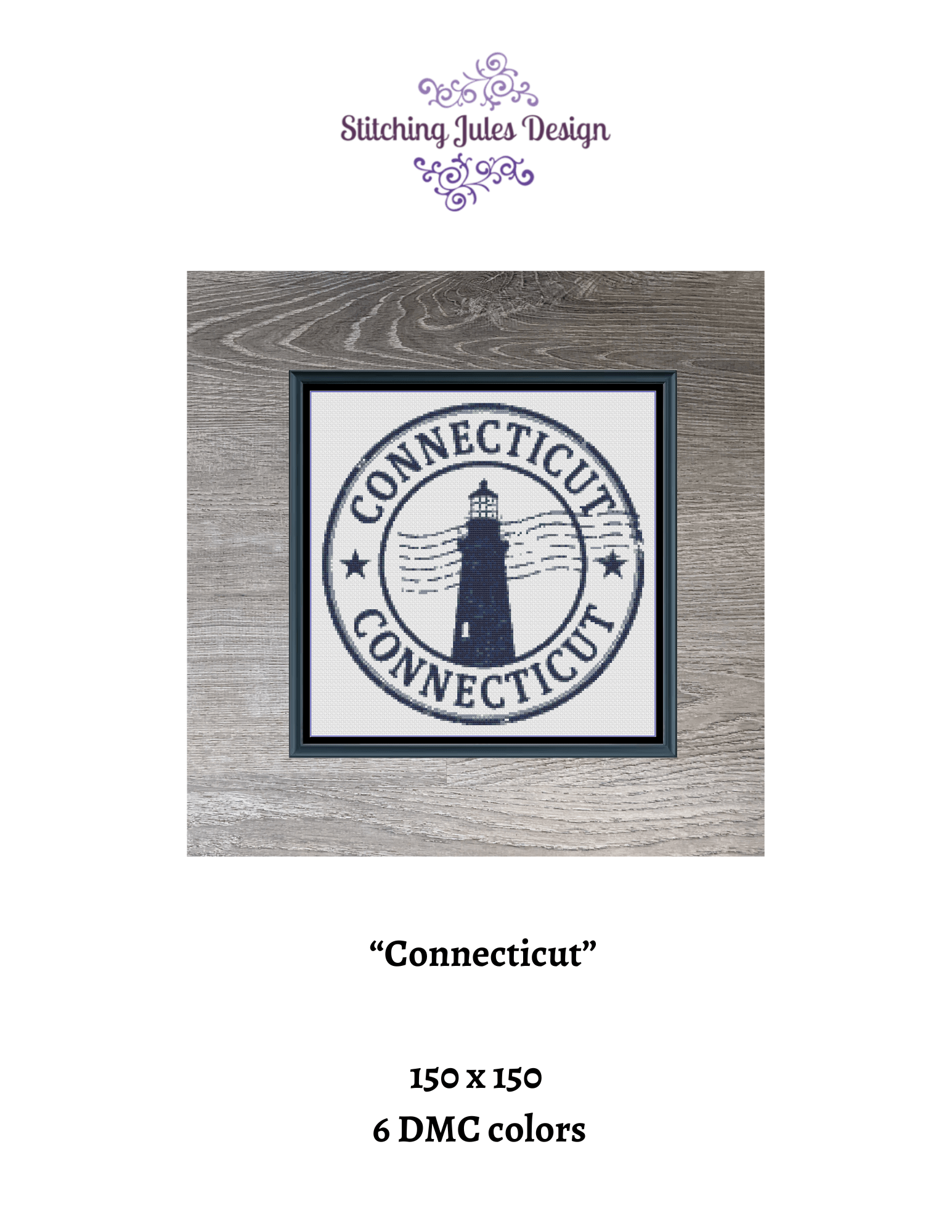Stitching Jules Design Cross Stitch Pattern Connecticut US State Counted Cross Stitch Pattern | Instant Download PDF