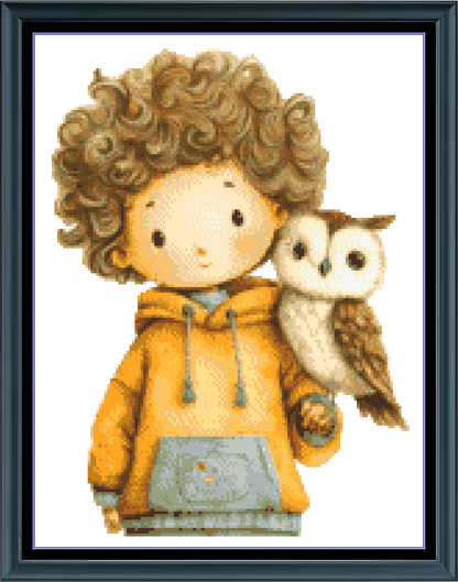 Stitching Jules Design Cross Stitch Pattern Country Boy Owl Folksy Counted Cross-Stitch Pattern (Digital Download)