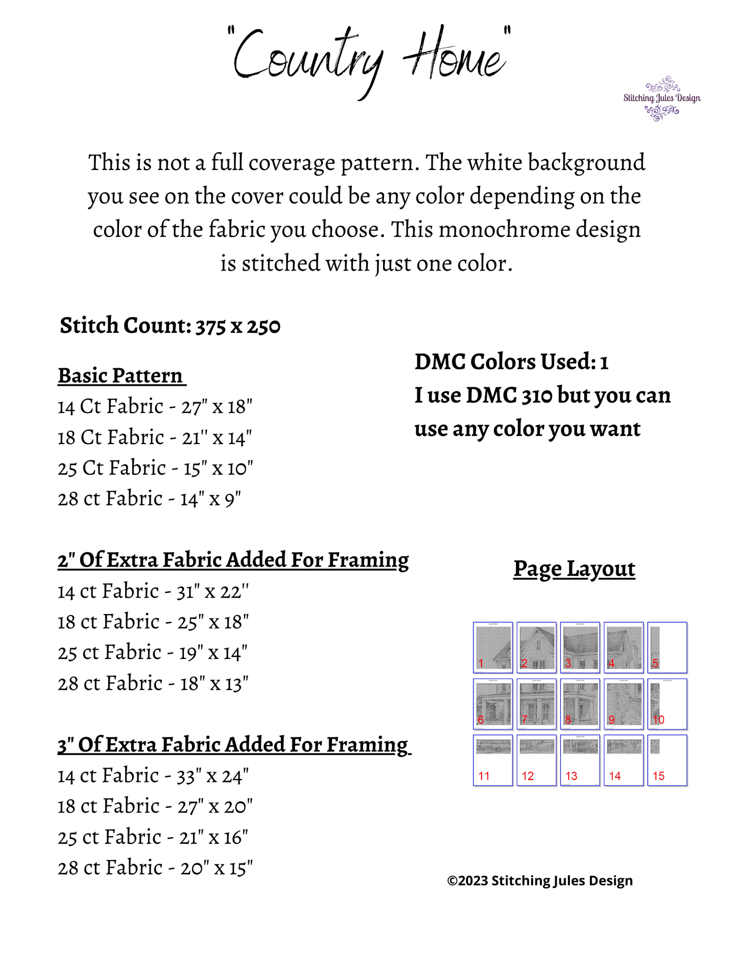 Stitching Jules Design Cross Stitch Pattern Country House Monochrome Cross Stitch Pattern Instant PDF Download