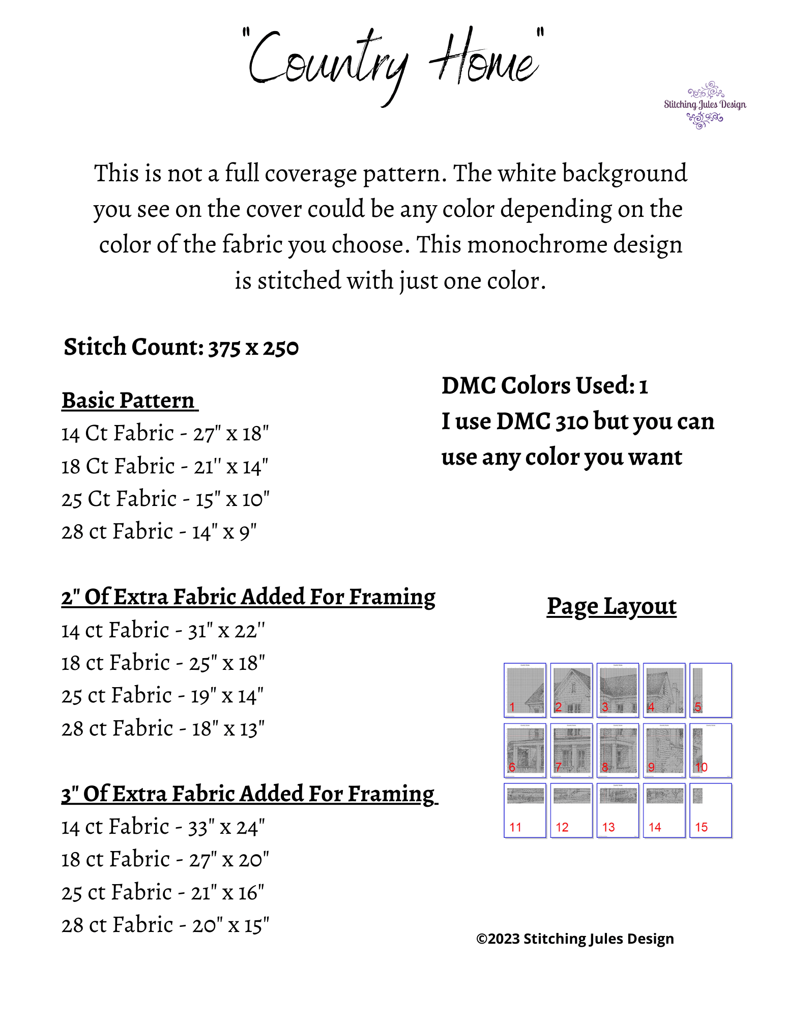 Stitching Jules Design Cross Stitch Pattern Country House Monochrome Cross Stitch Pattern Instant PDF Download