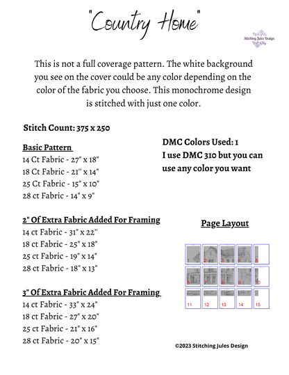 Stitching Jules Design Cross Stitch Pattern Country House Monochrome Cross Stitch Pattern Instant PDF Download