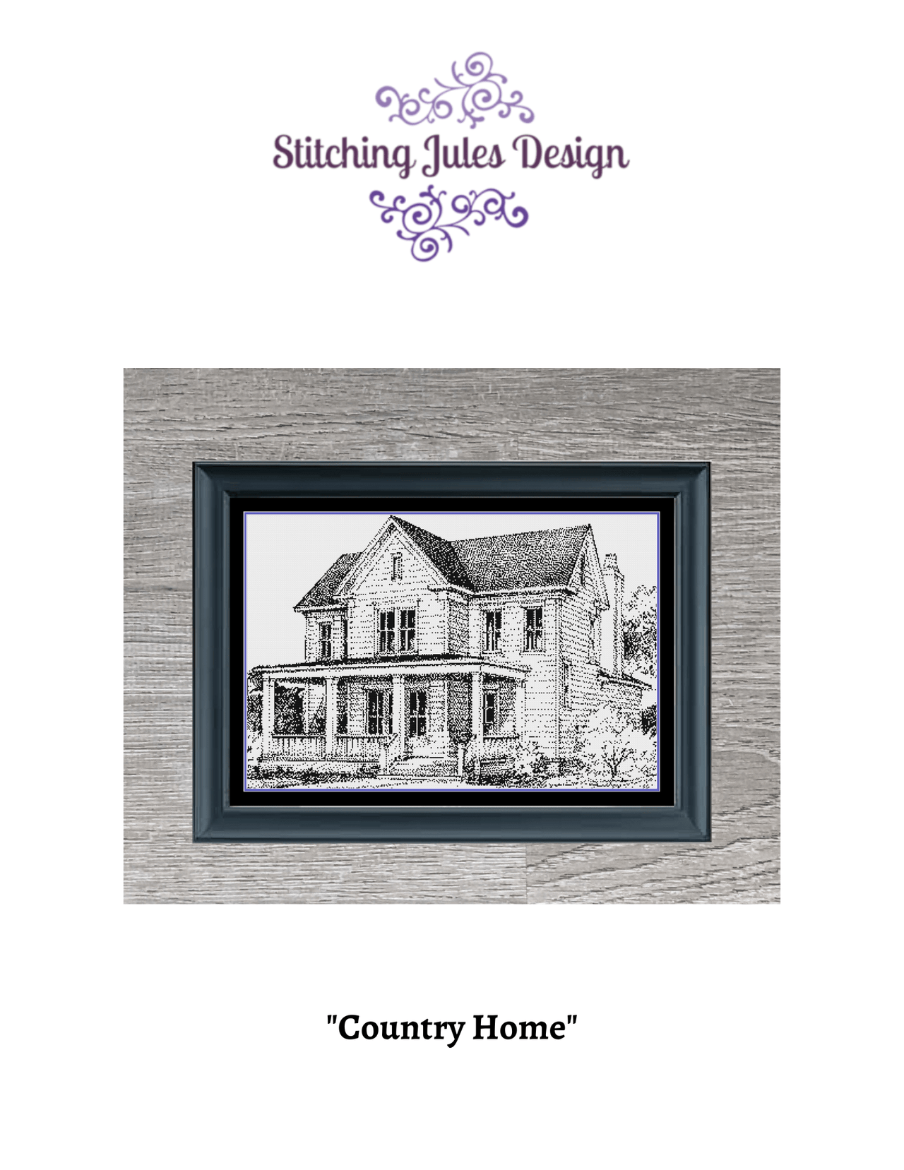Stitching Jules Design Cross Stitch Pattern Country House Monochrome Cross Stitch Pattern Instant PDF Download