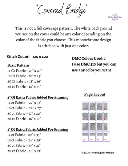 Stitching Jules Design Cross Stitch Pattern Covered Bridge Cross Stitch Pattern |  Bridge Cross Stitch Pattern | Blackwork | Instant PDF Download