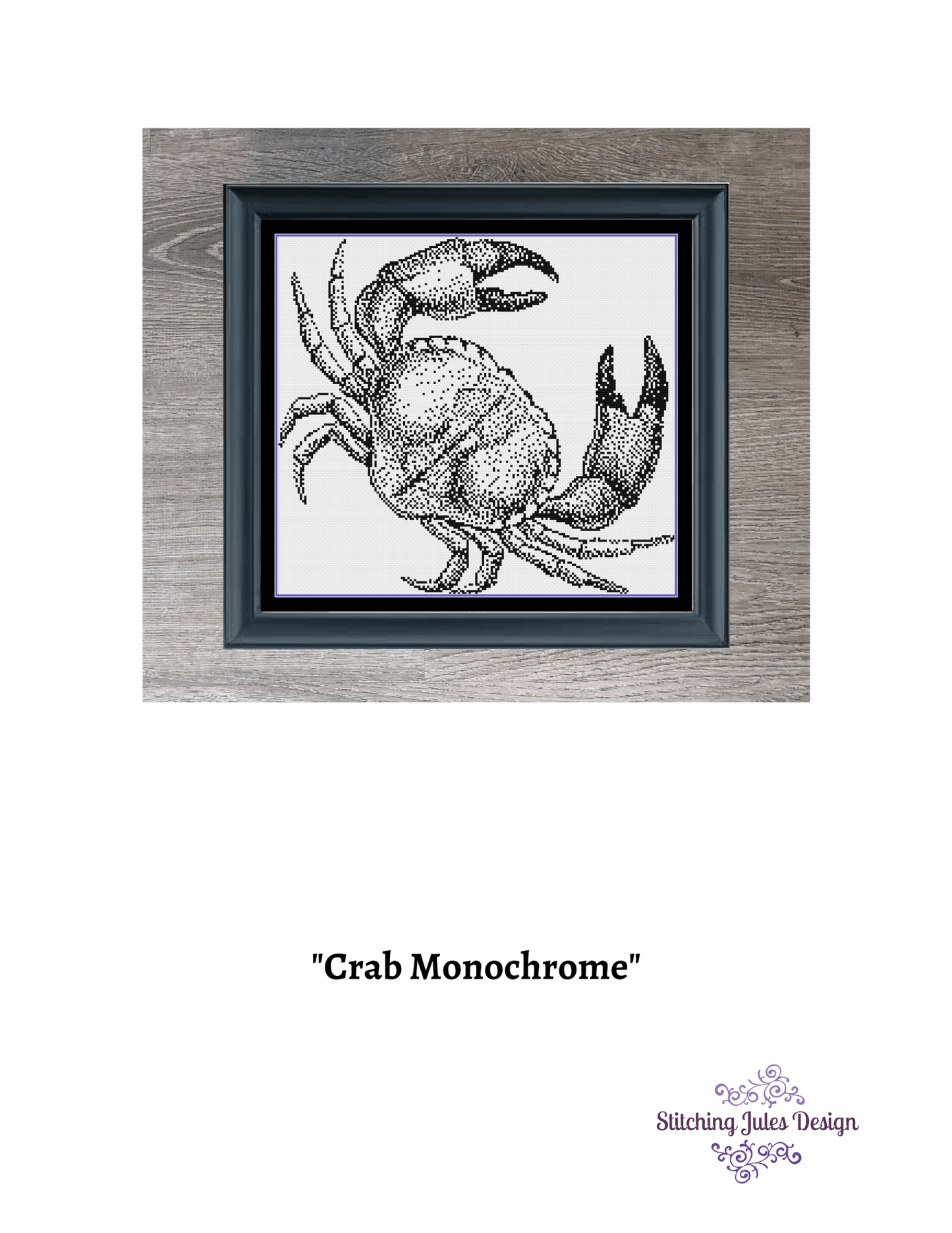 Stitching Jules Design Cross Stitch Pattern Crab Crustacean Animal Ocean Monochrome Black White Counted Cross Stitch Pattern PDF Digital Download Pattern Keeper Ready